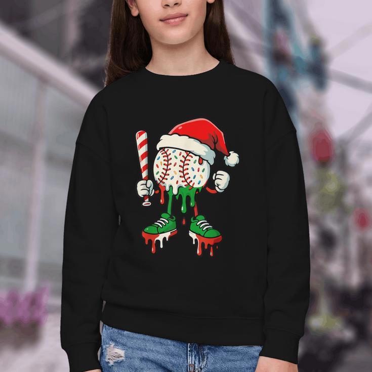 Christmas Baseball Drip For Boys Ice Cream Drip Baseball Youth Crewneck Sweatshirt
