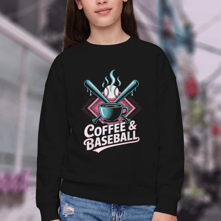 Coffee And Baseball Baseball Player Youth Crewneck Sweatshirt