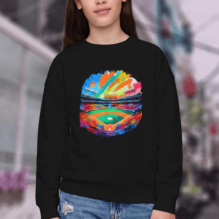 Colorful Baseball Field Home Run Baseball Player Fans Youth Crewneck Sweatshirt Colorful Baseball Field Home Run Baseball Player Fans Youth Crewneck Sweatshirt
