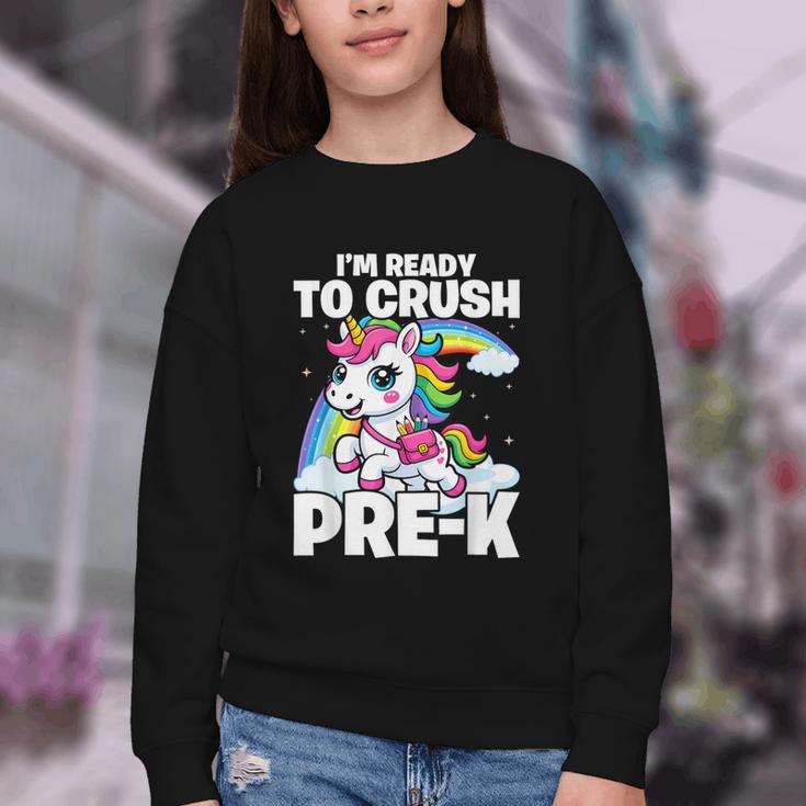 Crush Pre-K Girls Back To School Unicorn First Day Preschool Youth Crewneck Sweatshirt Crush Pre-K Girls Back To School Unicorn First Day Preschool Youth Crewneck Sweatshirt