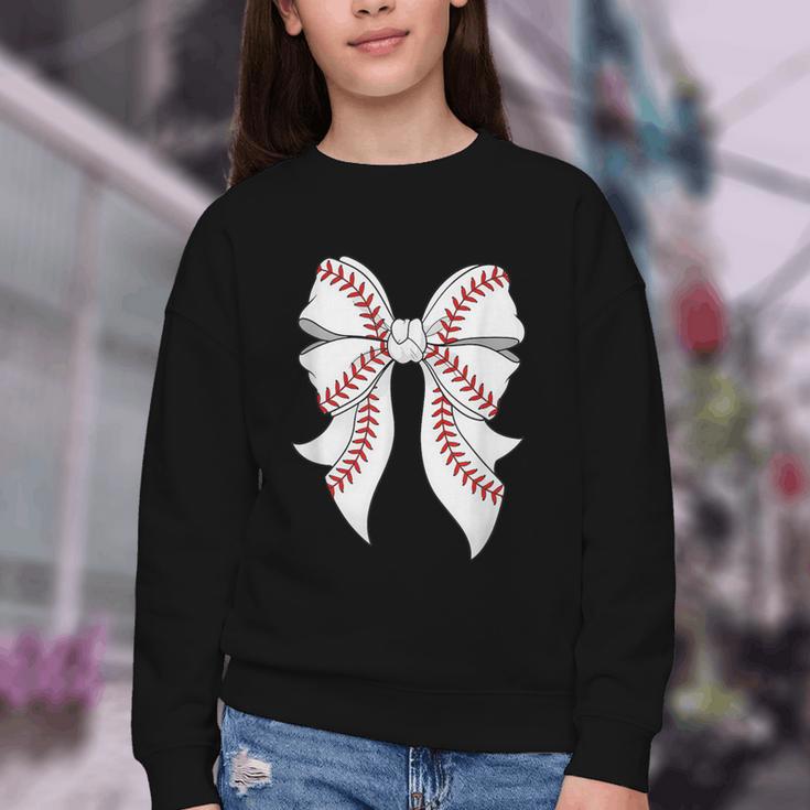 Cute Baseball Coquette Bow For Women Girls Baseball Mama Mom Youth Crewneck Sweatshirt Cute Baseball Coquette Bow For Women Girls Baseball Mama Mom Youth Crewneck Sweatshirt