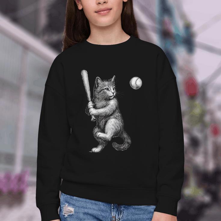 Cute Kitten Playing Baseball Hitter Bat Cool Baseball Cat Youth Crewneck Sweatshirt Cute Kitten Playing Baseball Hitter Bat Cool Baseball Cat Youth Crewneck Sweatshirt