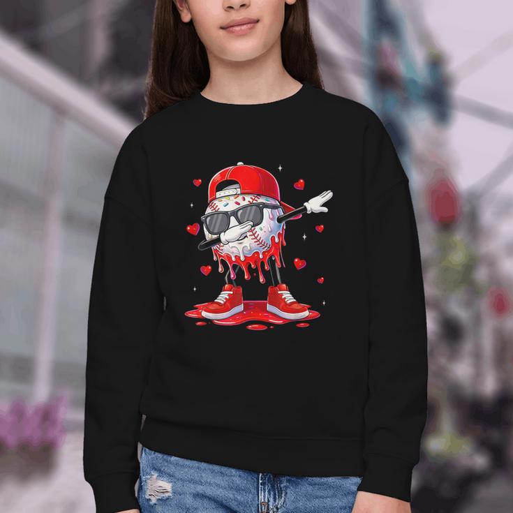 Dabbing Baseball Drip Ice Cream Youth Boy Valentines Day Youth Crewneck Sweatshirt