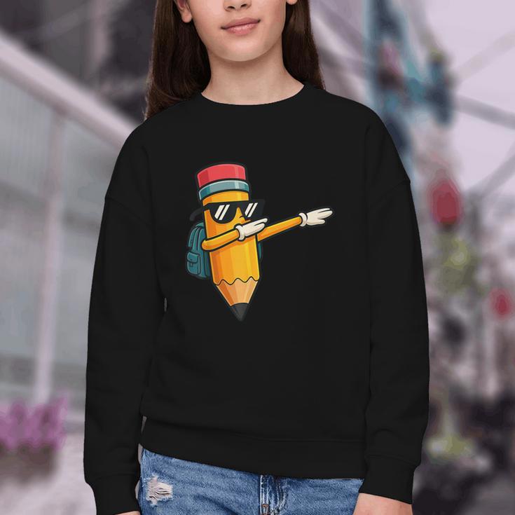 Dabbing Pencil Dancing Back To School First Day Student Boys Youth Crewneck Sweatshirt