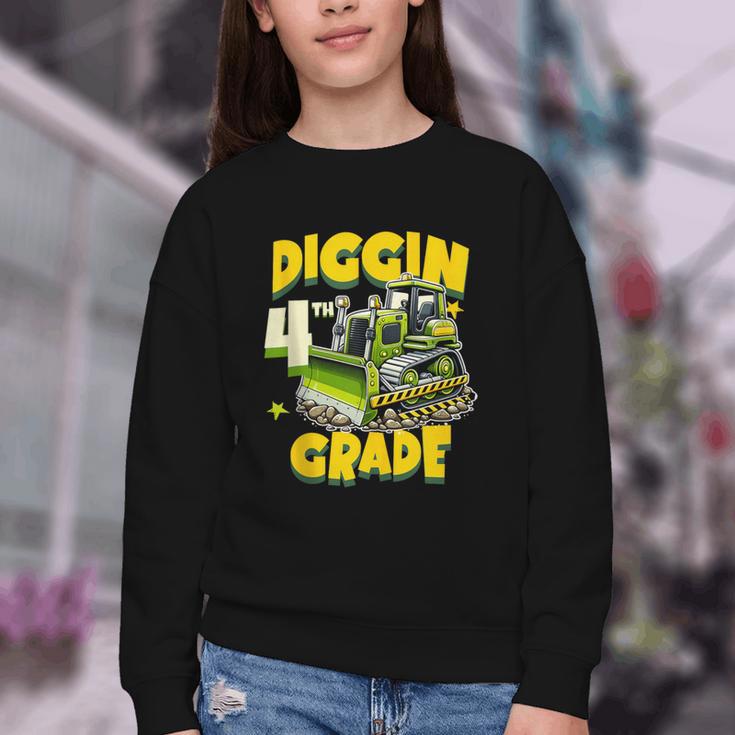 Diggin 4th Grade Bulldozer Back To School Youth Crewneck Sweatshirt