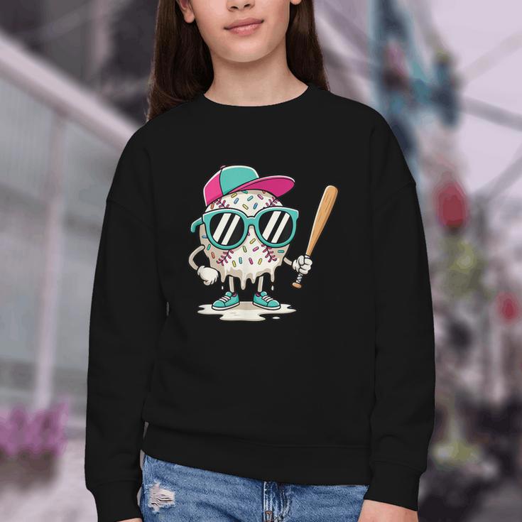 Dripping Baseball Baseball Lover Player Baseballer Youth Crewneck Sweatshirt