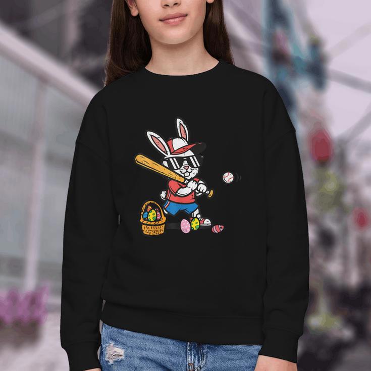Easter Bunny Baseball Player Batter Rabbit Boys Kids Men Youth Crewneck Sweatshirt