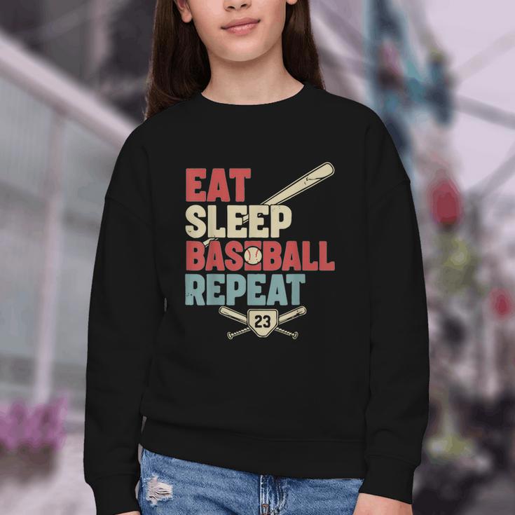 Eat Sleep Baseball Repeat Bat Ball Player Fan Youth Crewneck Sweatshirt