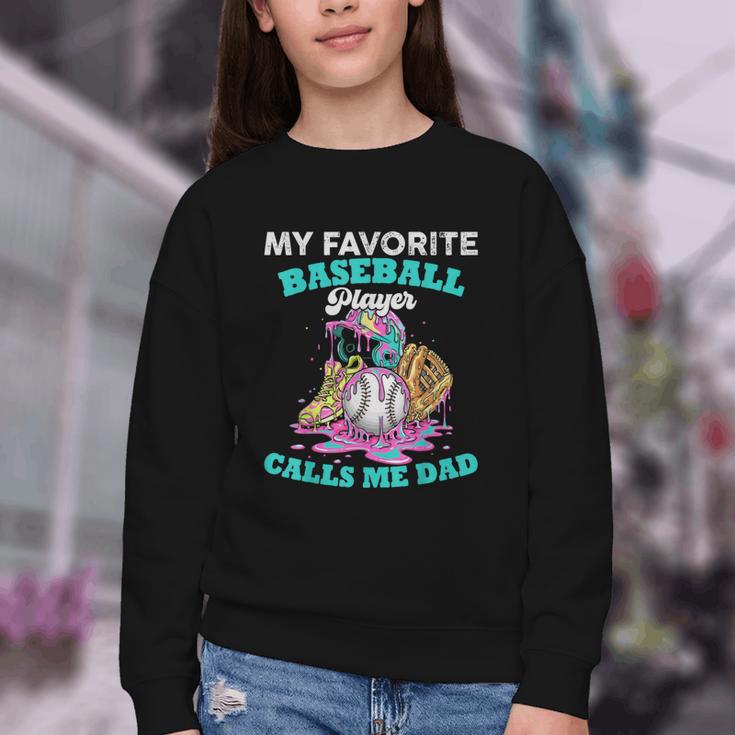 My Favorite Baseball Player Calls Me Dad Ice Cream Drip Youth Crewneck Sweatshirt