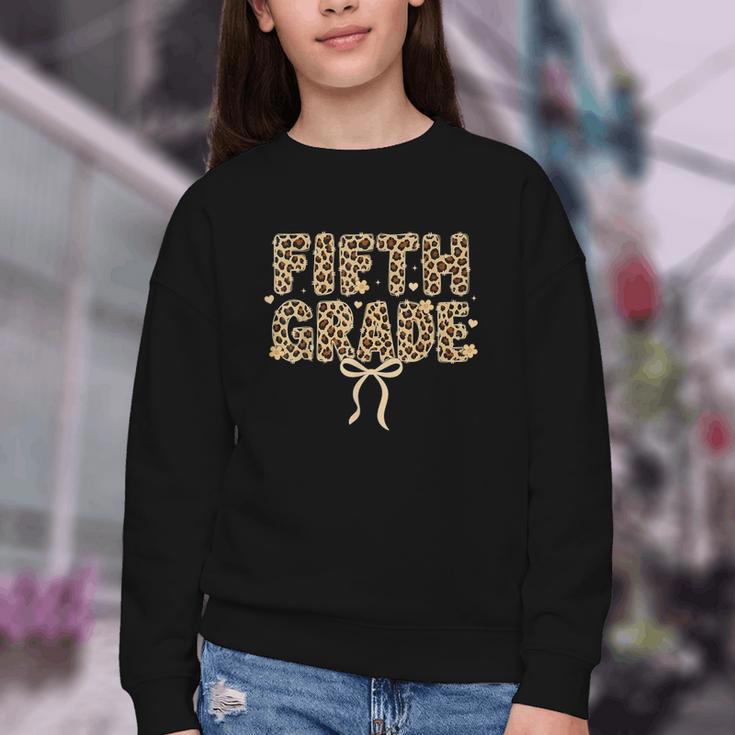 Fifth Grade Leopard Coquette Bow Back To School Women Girls Youth Crewneck Sweatshirt