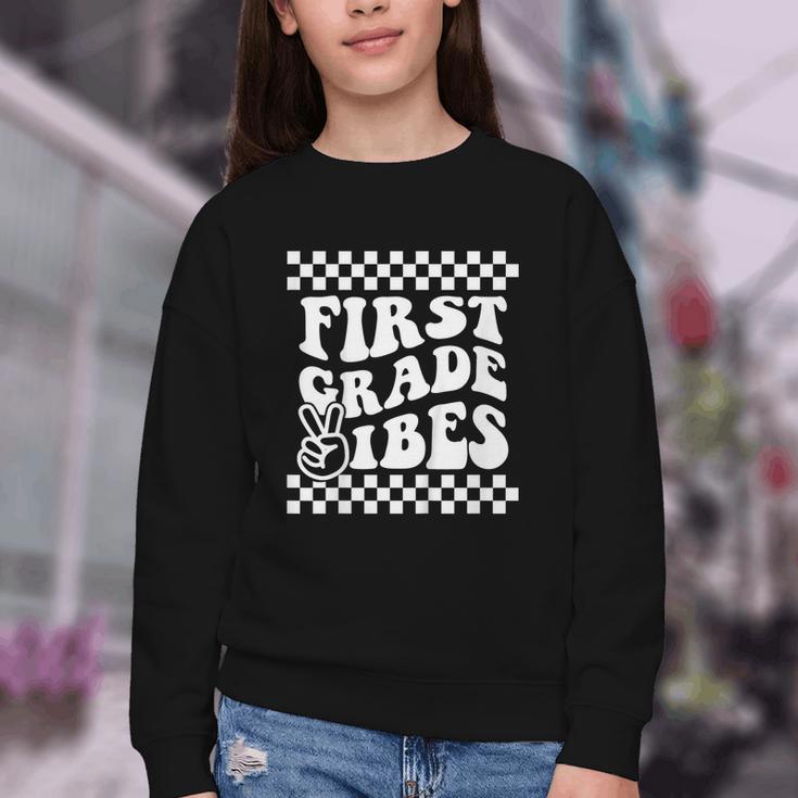 First Day Of First Grade Vibes Girls Back To School Boys Youth Crewneck Sweatshirt First Day Of First Grade Vibes Girls Back To School Boys Youth Crewneck Sweatshirt