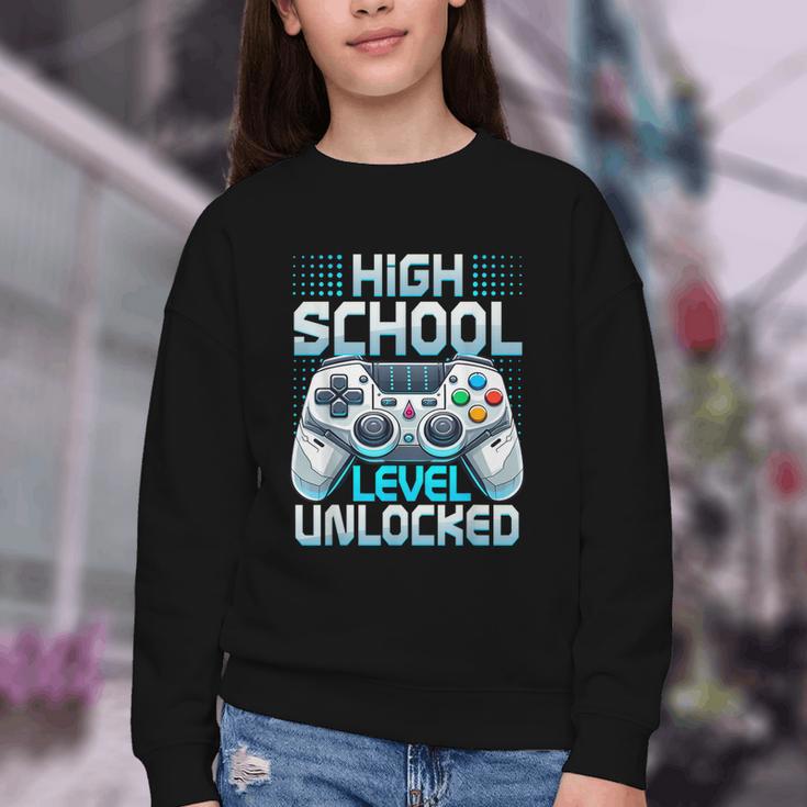 First Day Of High School Level Unlocked Back To School Gamer Youth Crewneck Sweatshirt