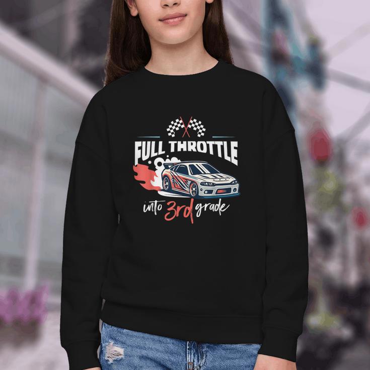 Full Throttle Into Third 3rd Grade Race Car Back To School Youth Crewneck Sweatshirt