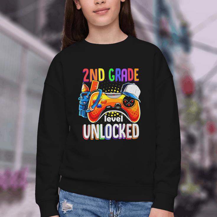 Gamer Back To School Gamepad 2nd Second Grade Level Unlocked Youth Crewneck Sweatshirt