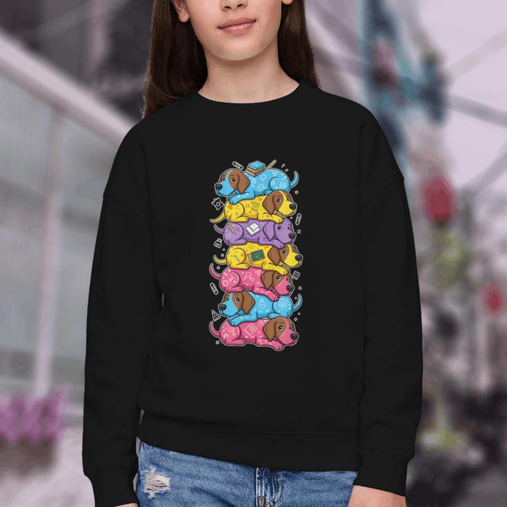German Shorthaired Pointer Rainbow Back To School Boys Girls Youth Crewneck Sweatshirt