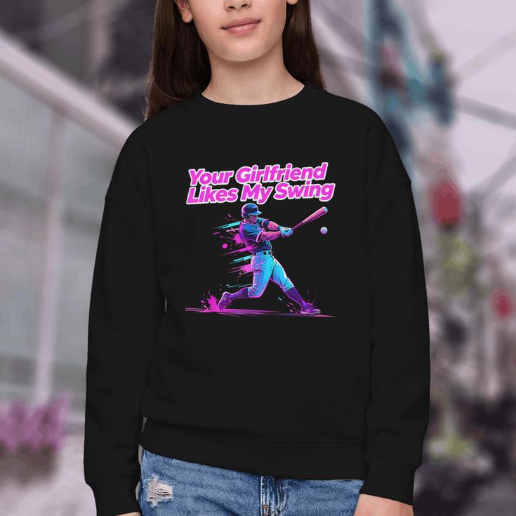Your Girlfriend Likes My Swing Baseball Quote Boys Men Youth Crewneck Sweatshirt
