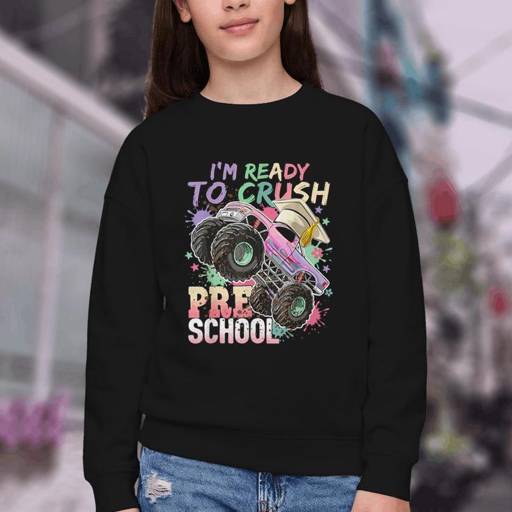 Girls Monster Trucks Ready To Crush Preschool Back To School Youth Crewneck Sweatshirt Girls Monster Trucks Ready To Crush Preschool Back To School Youth Crewneck Sweatshirt