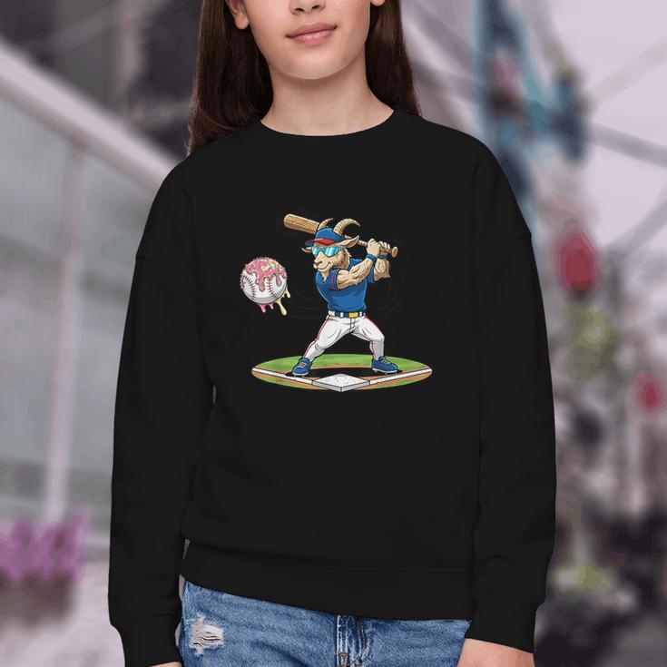 Goat Baseball Player With Bat And Ball Drip Animal Sports Youth Crewneck Sweatshirt
