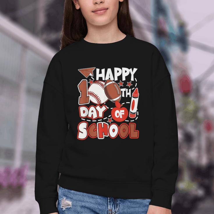Happy 100 Days Of School Baseball Football PE Teacher Youth Crewneck Sweatshirt Happy 100 Days Of School Baseball Football PE Teacher Youth Crewneck Sweatshirt