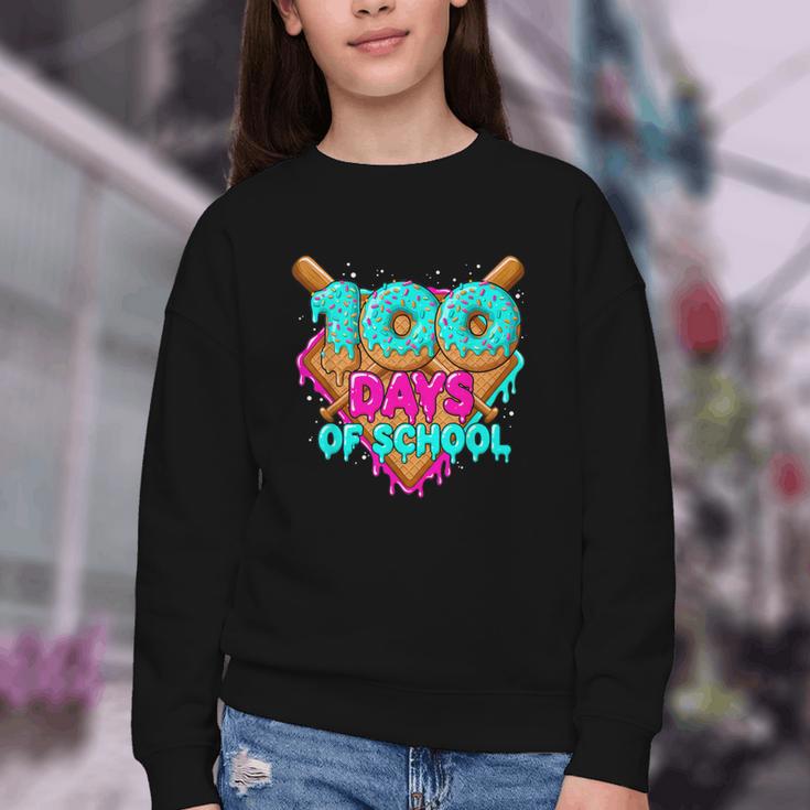 Happy 100 Days Of School Costume Baseball Drip Ice Cream Youth Crewneck Sweatshirt Happy 100 Days Of School Costume Baseball Drip Ice Cream Youth Crewneck Sweatshirt