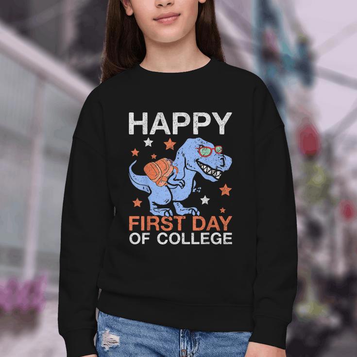 Happy First Day Of CollegeRex Dinosaur Back To School Youth Crewneck Sweatshirt Happy First Day Of CollegeRex Dinosaur Back To School Youth Crewneck Sweatshirt