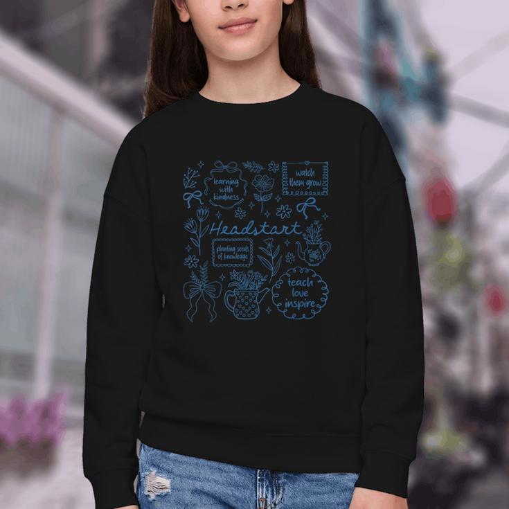 Headstart Love Inspire Teach Blue Bow Back To School Youth Crewneck Sweatshirt Headstart Love Inspire Teach Blue Bow Back To School Youth Crewneck Sweatshirt