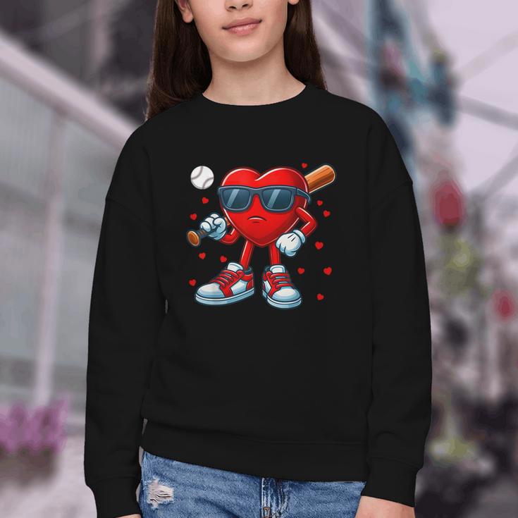 Heart Love Baseball Valentine Outfit Men Boy Youth Crewneck Sweatshirt