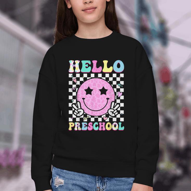 Hello Preschool Groovy Back To School Pre-K Team Girls Kids Youth Crewneck Sweatshirt Hello Preschool Groovy Back To School Pre-K Team Girls Kids Youth Crewneck Sweatshirt