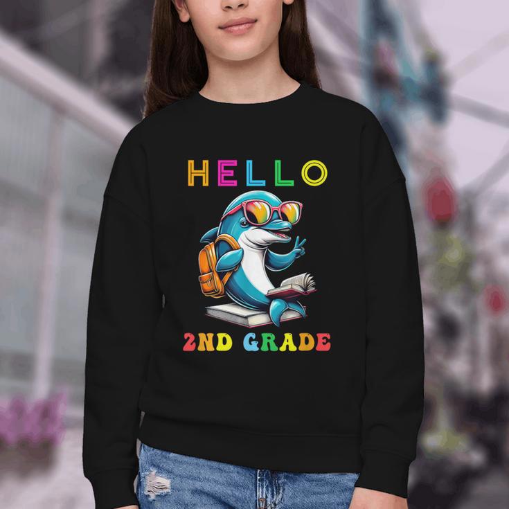 Hello Second Grade Dolphin Lover Back To School Kid Boy Girl Youth Crewneck Sweatshirt