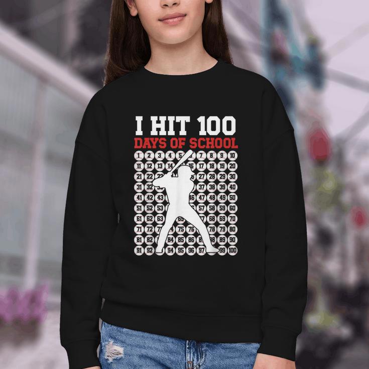 I Hit 100 Days Of School Baseball 100 Day Of School Youth Crewneck Sweatshirt