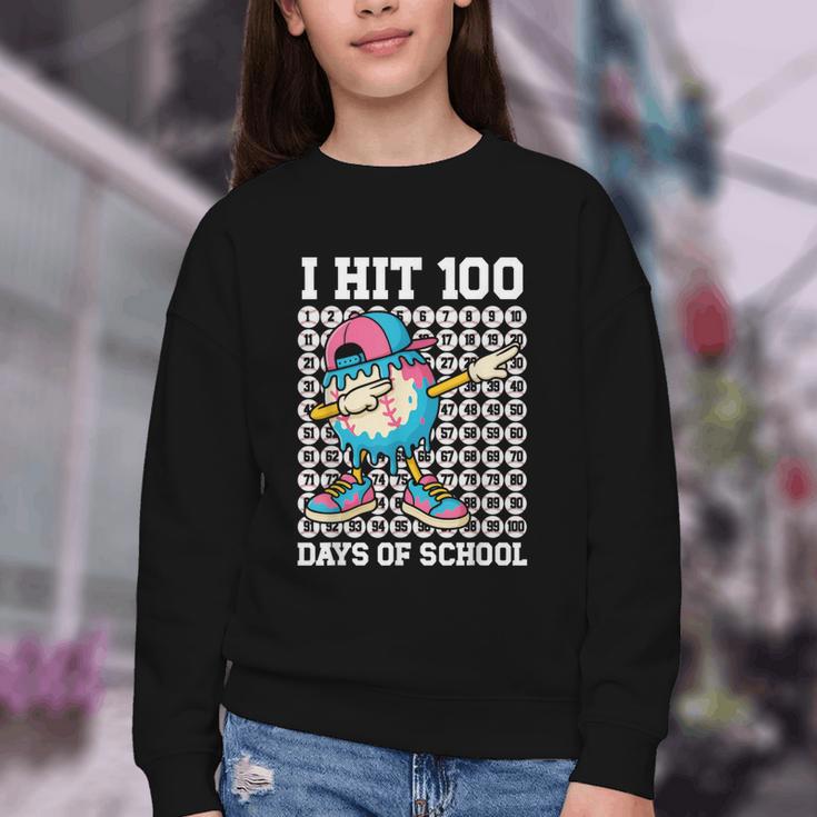 I Hit 100 Days Of School Baseball Ice Cream Drip Boys Girls Youth Crewneck Sweatshirt