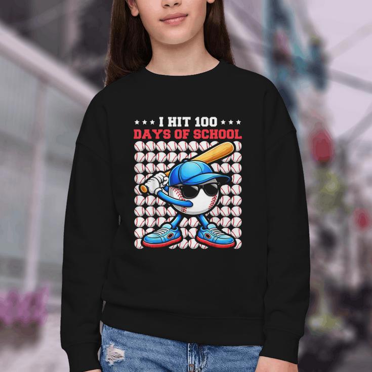 I Hit 100 Days Of School Baseball Player Kids Boys Son Youth Crewneck Sweatshirt
