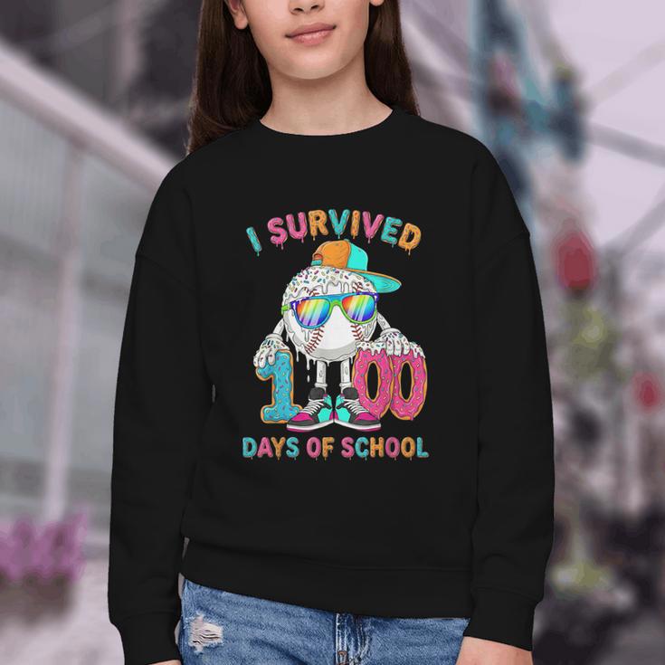 HUGvyn I Survived 100 Days Of School Baseball 6 7 Ice Cream Youth Crewneck Sweatshirt