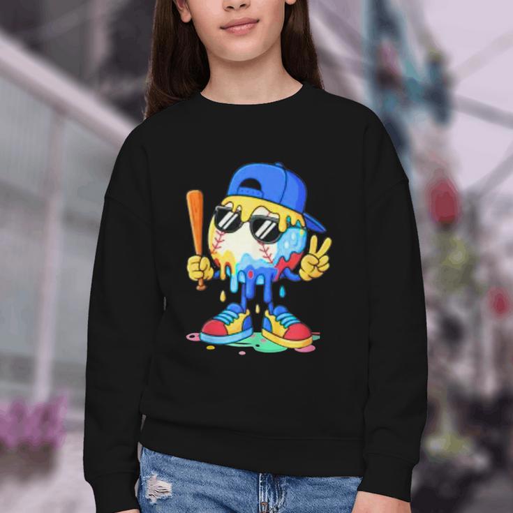 Ice Cream Baseball Drip Spots Sprinkle For Boys Youth Kids Youth Crewneck Sweatshirt Ice Cream Baseball Drip Spots Sprinkle For Boys Youth Kids Youth Crewneck Sweatshirt