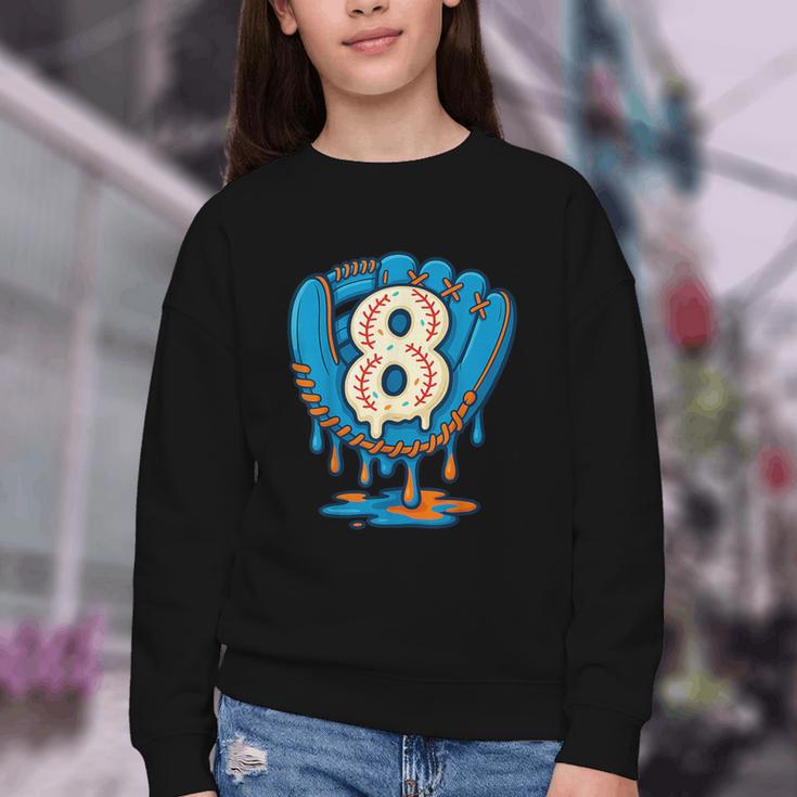 Ice Cream Baseball Glove 8th Birthday Edition Youth Crewneck Sweatshirt Ice Cream Baseball Glove 8th Birthday Edition Youth Crewneck Sweatshirt
