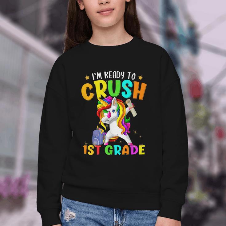 I'm Ready To Crush 1st Grade Dabbing Unicorn Back To School Youth Crewneck Sweatshirt I'm Ready To Crush 1st Grade Dabbing Unicorn Back To School Youth Crewneck Sweatshirt
