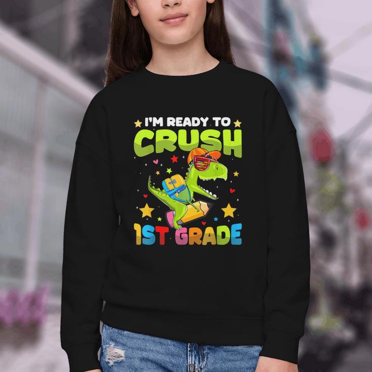 I'm Ready To Crush 1st Grade Dinosaurs Back To School Kids Youth Crewneck Sweatshirt I'm Ready To Crush 1st Grade Dinosaurs Back To School Kids Youth Crewneck Sweatshirt