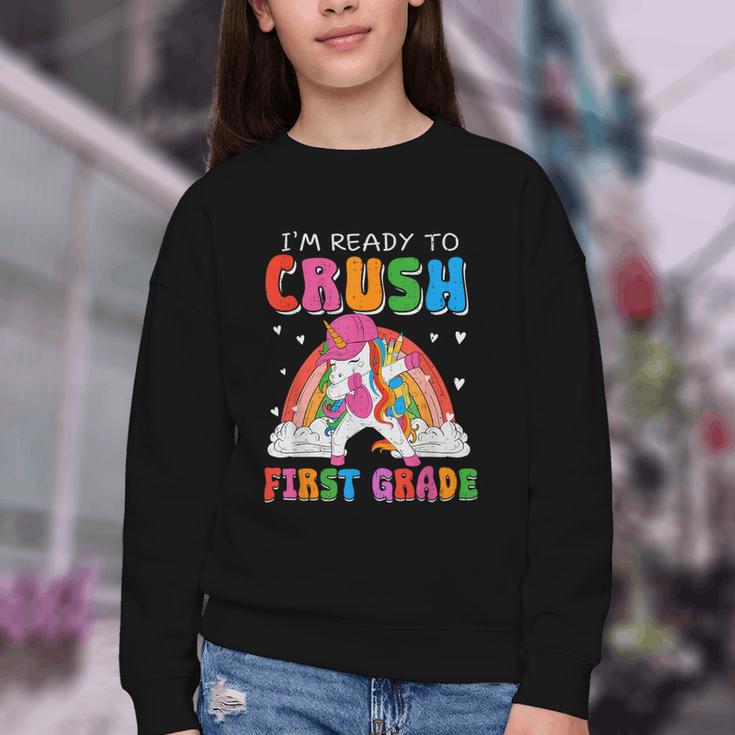 I'm Ready To Crush First Grade Unicorn Back To School Girls Youth Crewneck Sweatshirt I'm Ready To Crush First Grade Unicorn Back To School Girls Youth Crewneck Sweatshirt