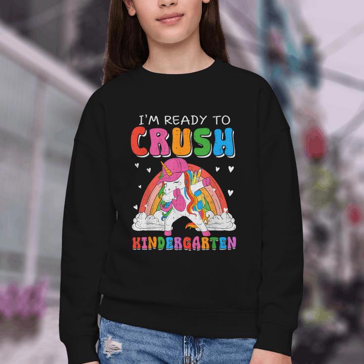 I'm Ready To Crush Kindergarten Unicorn Back To School Girls Youth Crewneck Sweatshirt I'm Ready To Crush Kindergarten Unicorn Back To School Girls Youth Crewneck Sweatshirt
