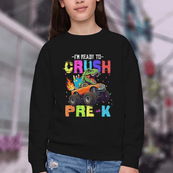 I'm Ready To Crush Pre-k Dinosaur Truck Back To School Boys Youth Crewneck Sweatshirt I'm Ready To Crush Pre-k Dinosaur Truck Back To School Boys Youth Crewneck Sweatshirt