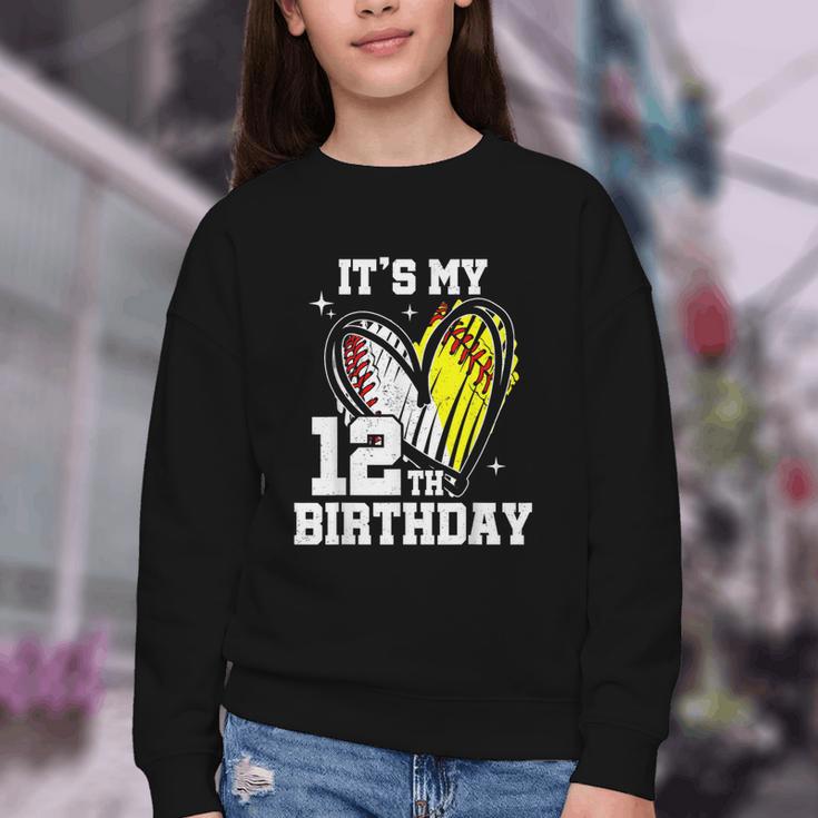It's My 12th Birthday Baseball Softball Heart 12 Year Old Youth Crewneck Sweatshirt It's My 12th Birthday Baseball Softball Heart 12 Year Old Youth Crewneck Sweatshirt