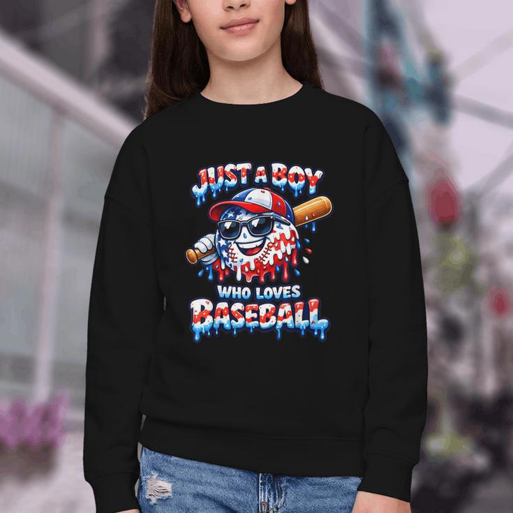 Just A Boy Who Loves Baseball Patriotic Drip For Youth Boys Youth Crewneck Sweatshirt