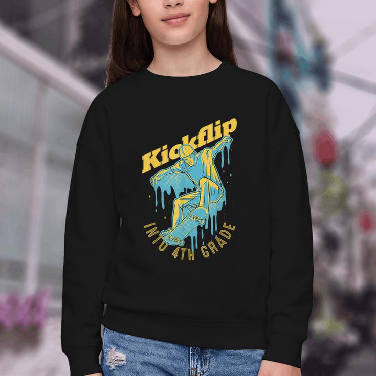 Kickflip Into 4th Grade Skateboard Lover Back To School Youth Crewneck Sweatshirt