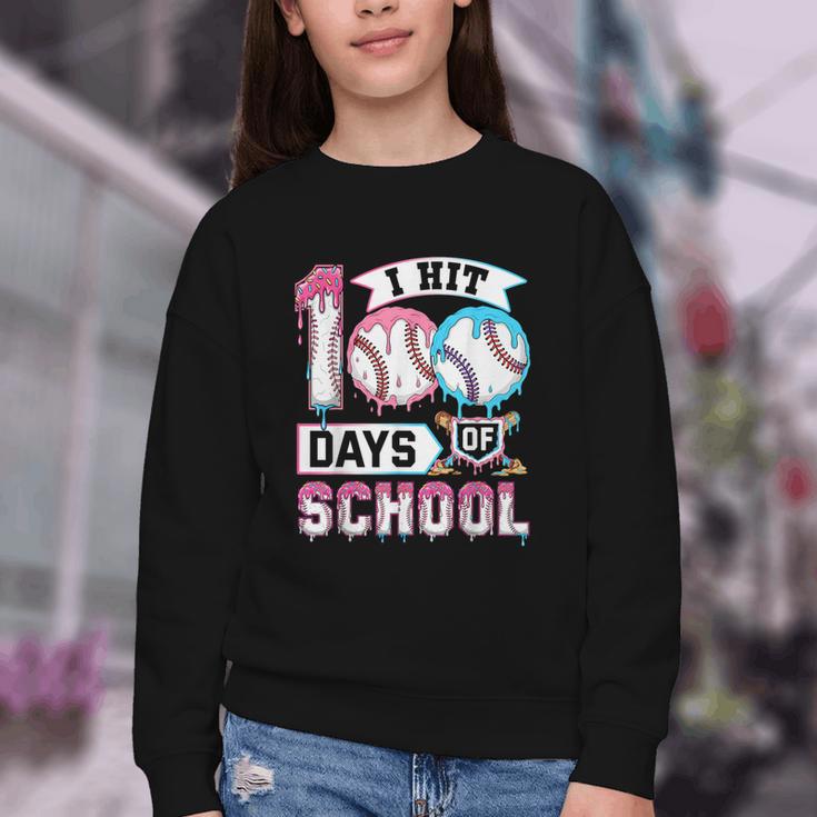 Kids 100 Days Of School Boys 100th Day Baseball Drip Toddler Youth Crewneck Sweatshirt