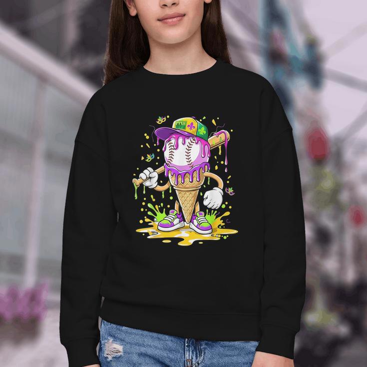 Kids Baseball Drip Ice Cream Apparel Kids Boys Mardi Gras Youth Crewneck Sweatshirt