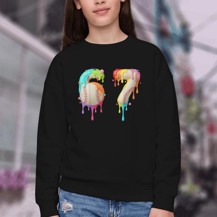 Kids Meme 67 Number Six 6 Seven 7 Ice Cream Drips Baseball Youth Crewneck Sweatshirt Kids Meme 67 Number Six 6 Seven 7 Ice Cream Drips Baseball Youth Crewneck Sweatshirt