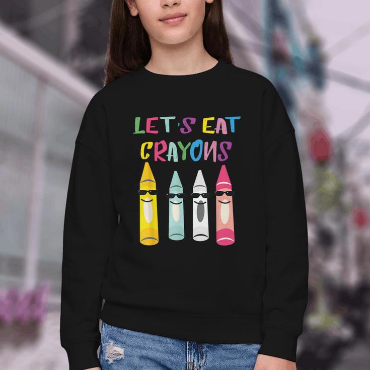 Kindergarten Back To School Crayons Let's Eat Crayon Youth Crewneck Sweatshirt Kindergarten Back To School Crayons Let's Eat Crayon Youth Crewneck Sweatshirt