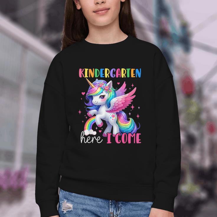 Kindergarten Here I Come Unicorn Girls Kids Back To School Youth Crewneck Sweatshirt Kindergarten Here I Come Unicorn Girls Kids Back To School Youth Crewneck Sweatshirt
