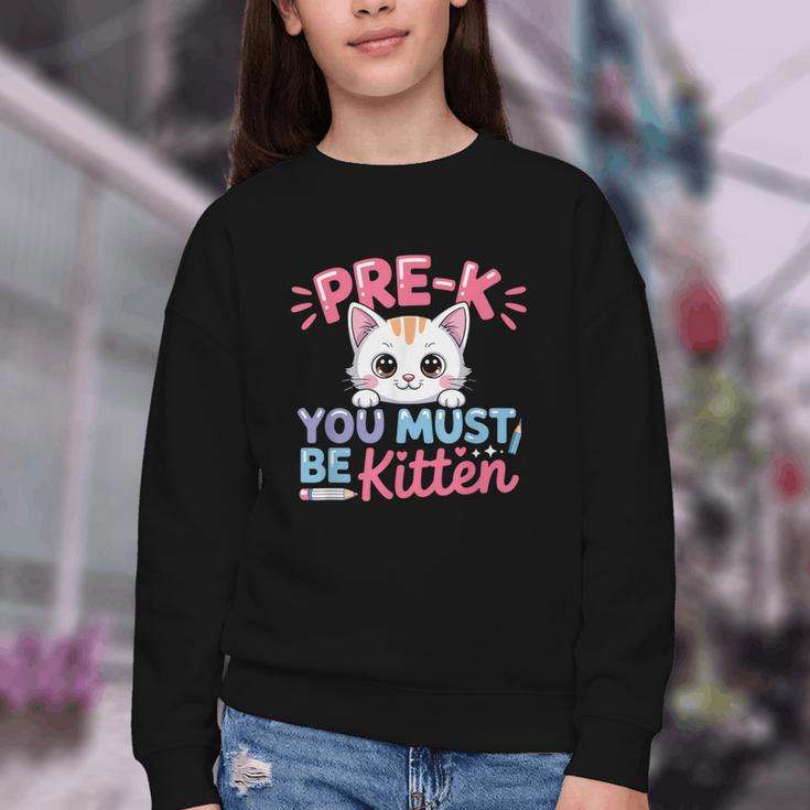 Kitten Back To School Girls Preschool Cat Lover Youth Crewneck Sweatshirt