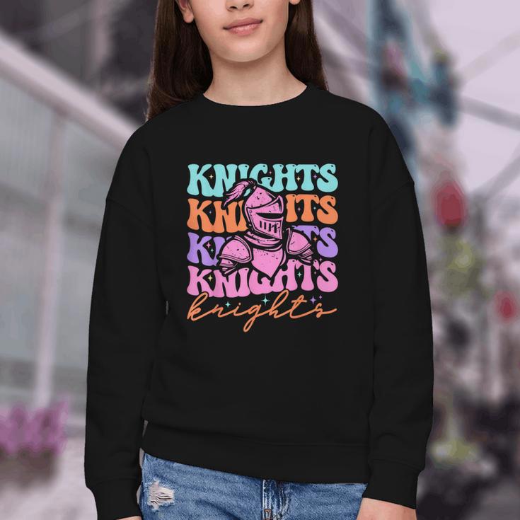 Knights Mascot Back To School Spirit Sports Men Women Groovy Youth Crewneck Sweatshirt